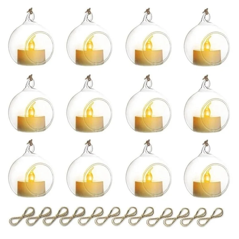 3/6/12Pcs Hanging Glass Tealight Globe Creative Home Candle Holder with LED Candle for Home Wedding Party Indoor Outdoor Decor