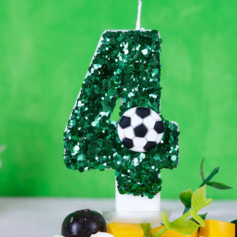 Football Children's Birthday Candles 0-4 Number Green Birthday Soccer Rugby Candle for Boy Party Cake Topper Decoration