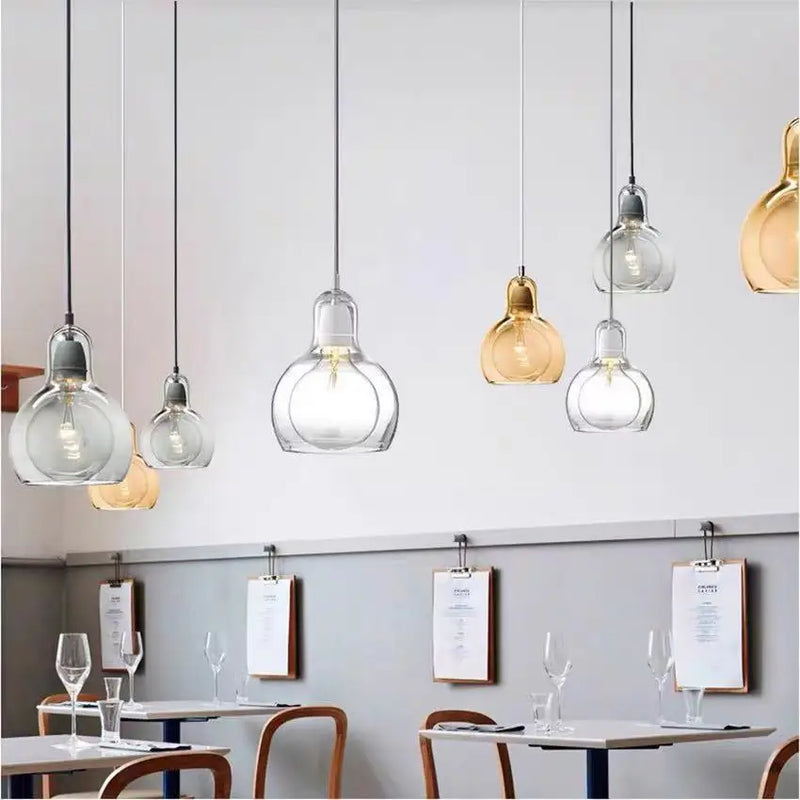 Nordic LED Glass Pendant Light Modern Dining Living Room Chandelier Clear Amber Gourd Hanging Lamps Home Decor Lighting Fixtures