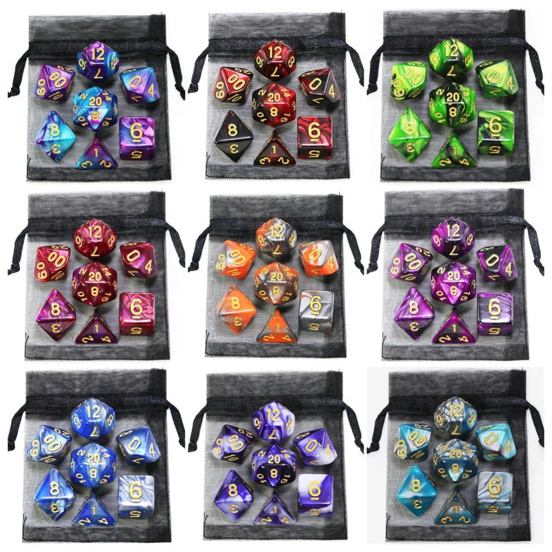 Dice DND Game Dice Role Dice Mixing Colours Dice Set With Bag 9 Different Styles Available For Portable Toys DND RPG TRPG Games