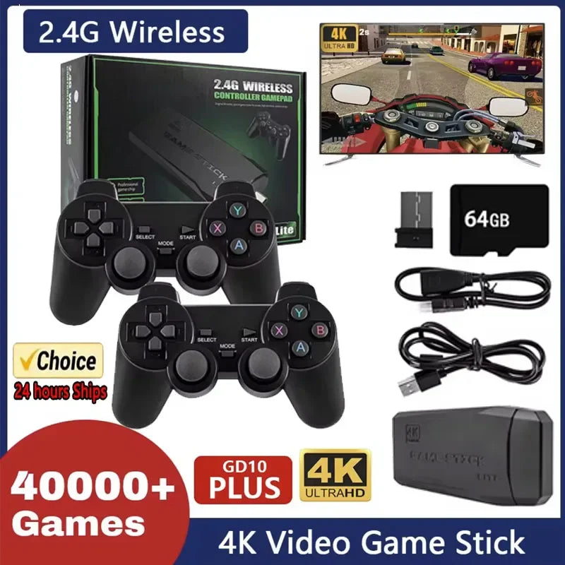 2024 New Video Game Console 2.4G Double Wireless Controller Game Stick 4K 20000 games 64GB 32GB Retro games For TV boy gift