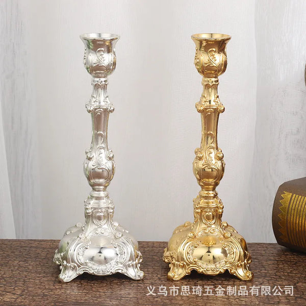 European Retro Zinc Alloy Candle Holder Hotel Wedding Party Crafts Romantic Candlelight Dinner Decor