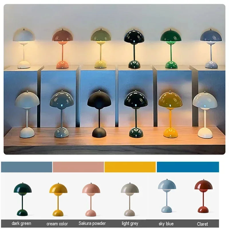 Top Touch Switch LED Table Lamp Rechargeable Nordic Flower Bud Mushroom Design Living Room Bedroom Decor Desk Night Stand Lamp