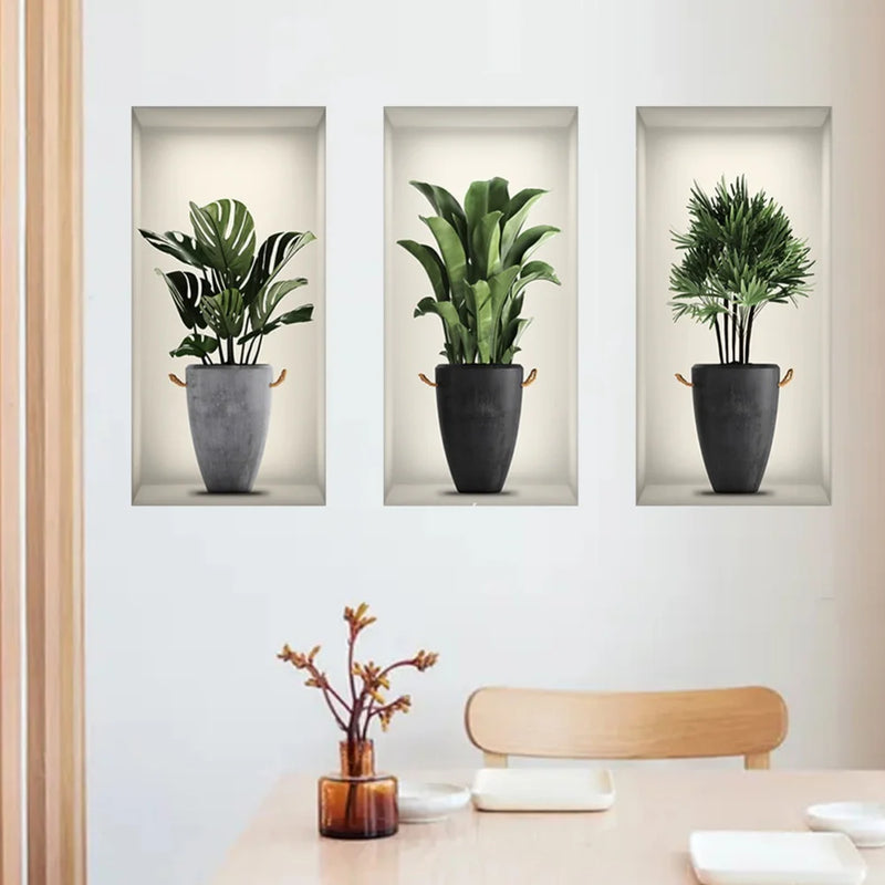 Home Green Plants Wall Decals 3PCS Tropical Natural Plant Wall Art Decor Green Leaves Wallpaper Tree Leaf Mural Wall Stickers