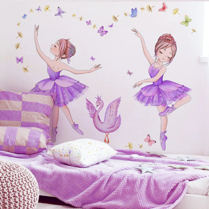 Red Dress Ballerina Swan Butterfly Wall Sticker Self-adhesive Removable Vinyl PVC Home Decor for Living Room Bedroom