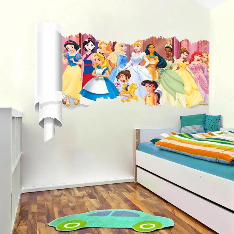 3d effect animation princess wall stickers for kids rooms decor cartoon wall decals art pvc adesivo de parede diy posters gift