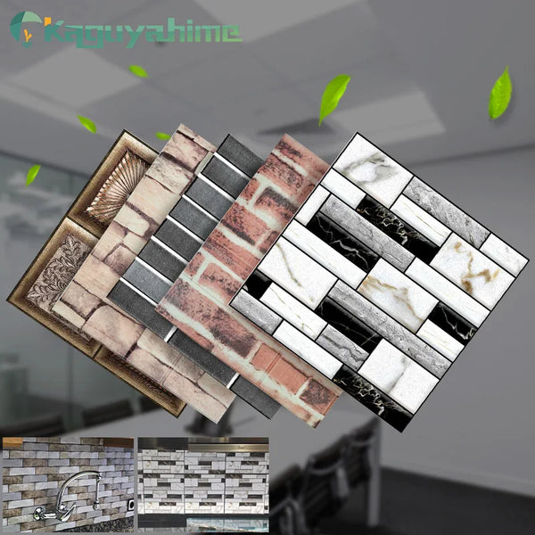 =(K)= 10Pcs 3D Self-Adhesive Wallpaper DIY Brick Stone Pattern Waterproof 3D Tile Wall Stickers Home Decoration Kitchen Room