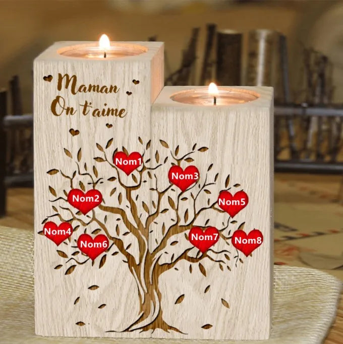 To My Personalized Mama Wooden Candle Stick Holder DIY Woodine Of Life Family Tree First Name for Mum Gift Home Decors