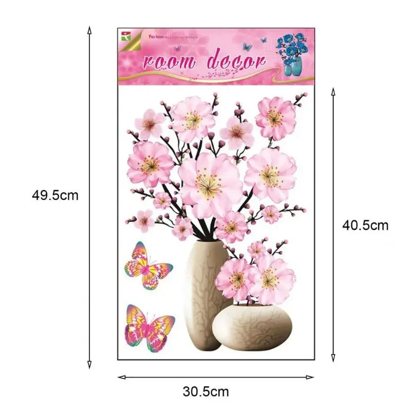 Waterproof Butterfly Floral Wall Sticker, Removable 3D Stickers, DIY Decals, Vase Decoration, Home, Window, Bedroom