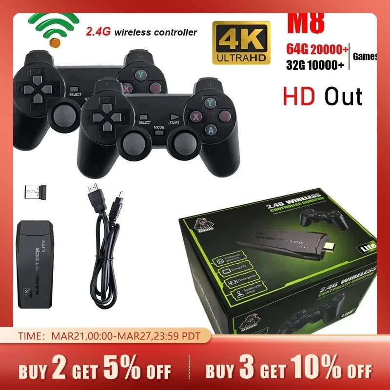 Video Game Console 2.4G Double Wireless Controller Game Stick 4K 20000 Games 64 32GB Retro Games for PS1/GBA Boy Christmas Gift