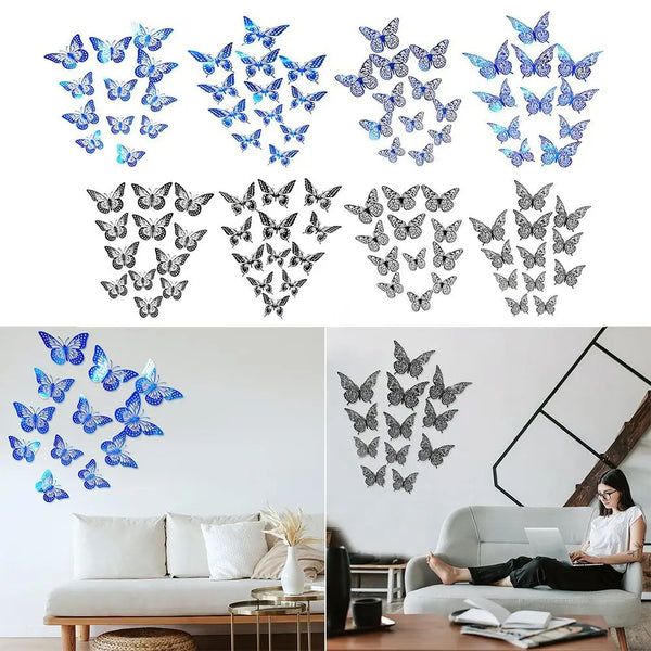 12pcs Bedroom Wall Art Decor Wedding Ornament Home Decoration Wall Sticker Butterfly Sticker 3D Hollow