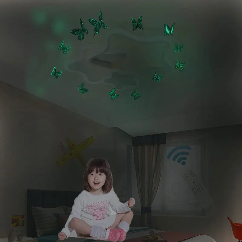 12Pcs Glow in The Dark 3D Butterfly Wall Stickers Butterfly Decals for Kids Bedroom Nursery Living Room Luminous Home Garden