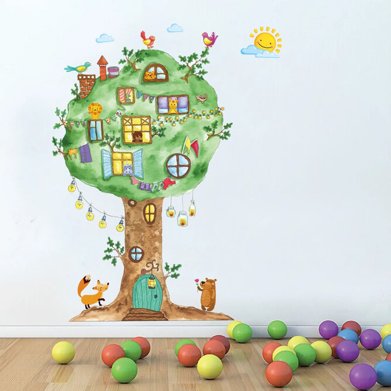 65*120cm Cartoon Tree House Vinyl Wall Stickers for Kids room Kindergarten Baby room Wall Decoration Home Decor Art Decals Mural