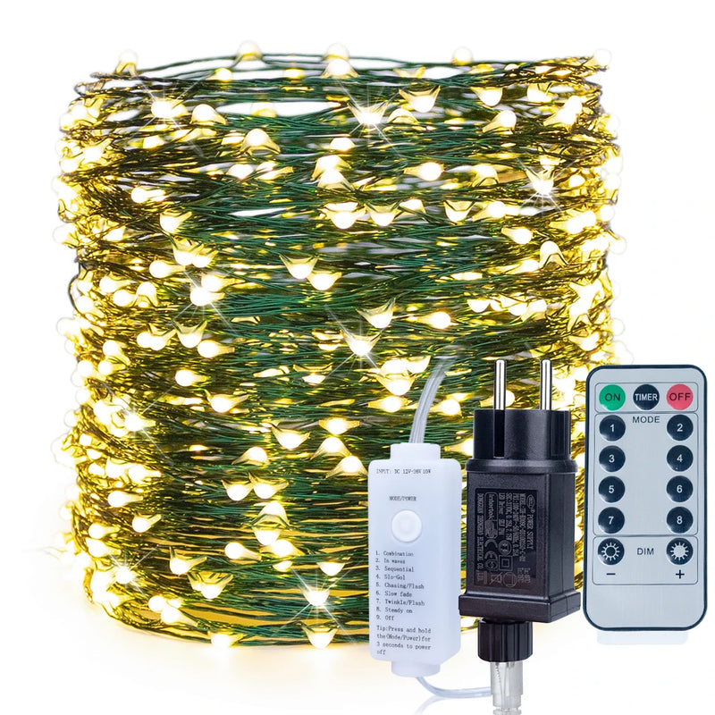 LED Christmas Light Fairy String Garland Plug In 30M 50M 100M Green Wire for Christmas Tree Decoration Home Indoor New Year 2023