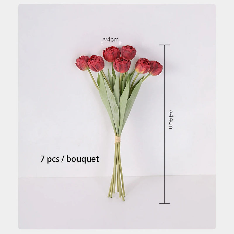 7Pcs/Bouquet Artificial Flower Silk Tulip Baked Fake Plant For Christmas Wedding Decoration Accessories Home Garen Decor