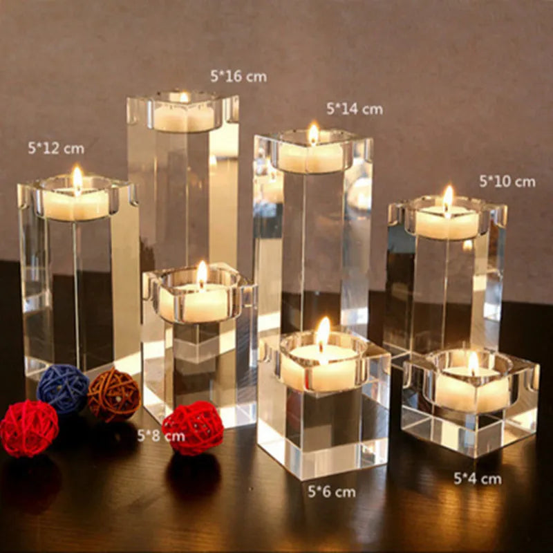 4-20CM Fashion Luxury Candle Holders Solid Crystal Clear Square Glass Tealight Candlestick for Wedding Home Decor Hotel Supplies