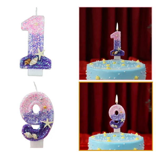 1PC Gradient Color Birthday Candle Dessert Decor Digital Candles Decorated Cake Glitter Number Candle DIY Party Cupcake Supplies