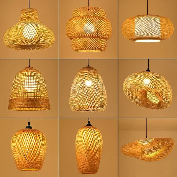 Nordic Rattan Pendant Light Bamboo Lamp Kitchen Suspension Home Bamboo Hanging Lampshade Dining Living Room Indoor Fixtures