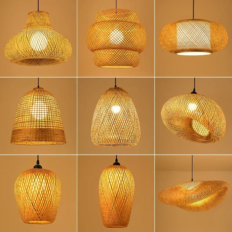 Nordic Rattan Pendant Light Bamboo Lamp Kitchen Suspension Home Bamboo Hanging Lampshade Dining Living Room Indoor Fixtures