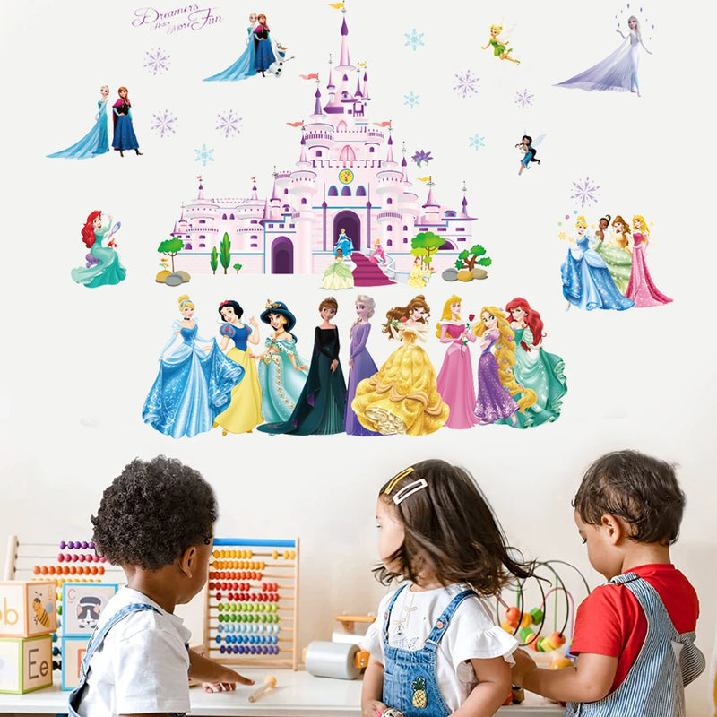 Cartoon Castle Lovely Snow White Cinderella Aurora frozen Princess  Wall Stickers For Kids Room Home Mural Art Girls Wall Decals