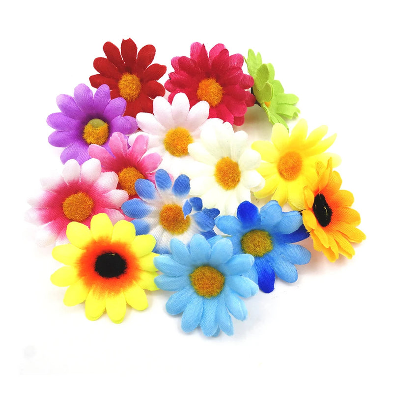 50pcs Artificial Sunflower Head Family Room Desk Vase Fake Plant Decor Wedding Party Decoration Wreath Gift DIIY Craft Supplies