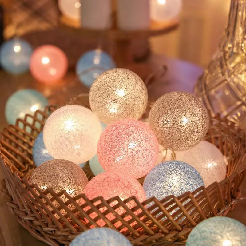 LED Cotton Rattan Ball Lighting Strings Fairy Garland String Lights Wedding Party Christmas Outdoor Garden Decoration Lamp Bulb