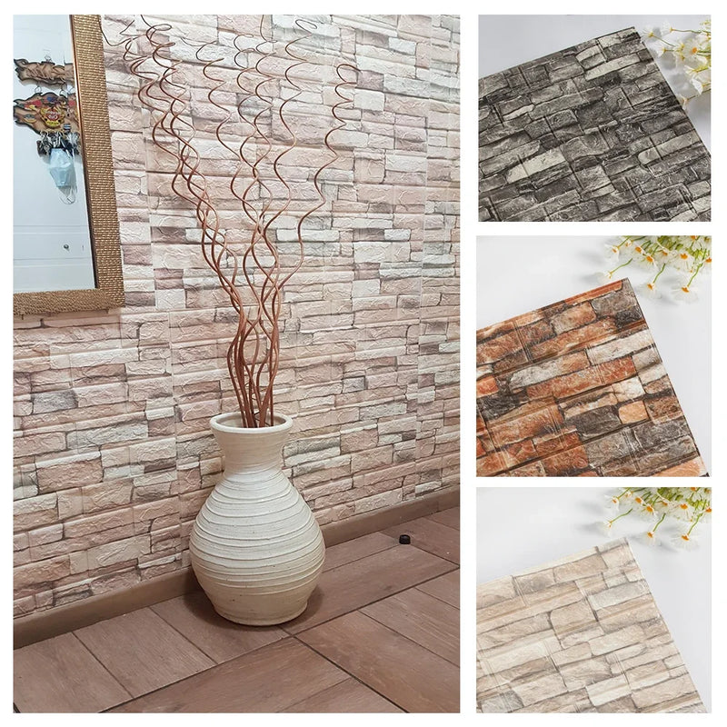 10PCS Self Adhesive 3D Brick Wall Stickers Decor Foam Waterproof Wall Covering Wallpaper for Kids Room LivingRoom DIY Background