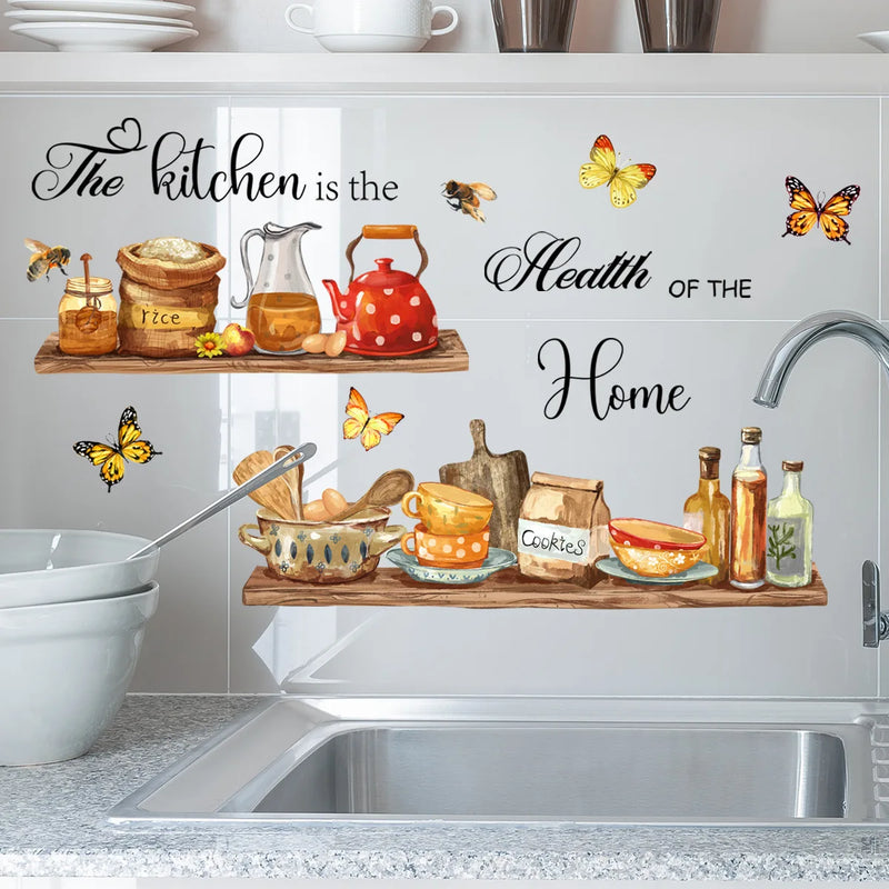 Butterfly Teapot Wall Sticker for Kitchen Cabinet Living Room Bedroom Home Decoration Wash Basin Cupboard Wall Decals Adhesive