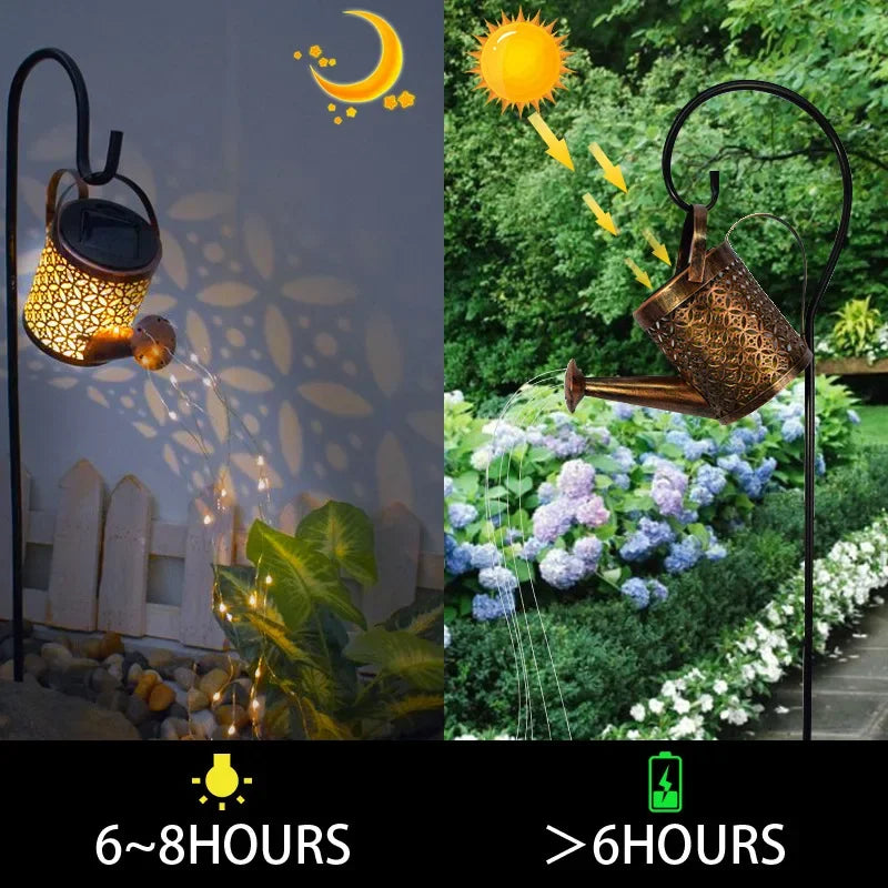 Solar Powered Watering Can Sprinkles Fairy Waterproof Shower Art LED Light Lantern Outdoor Lawn Courtyard Garden Decoration Lamp