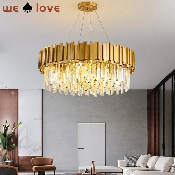 Modern Luxury Gold Crystal Chandelier Lighting Led Ceiling Pendant Light Fixture Living Room Hotel Hall Art Decor Hanging Lamp