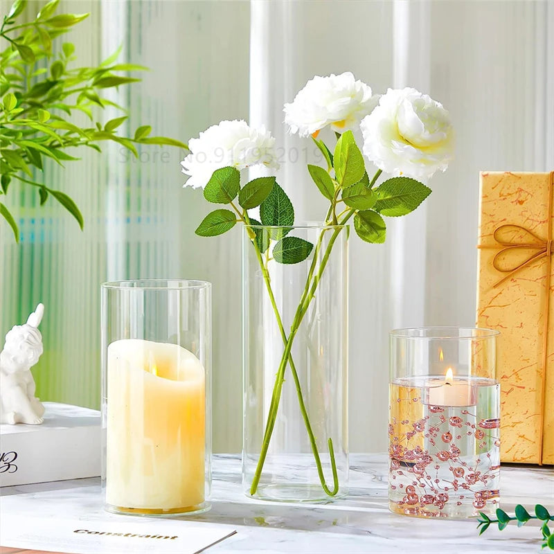 Clear Glass Cylinder Vases Floating Candles Holders Clear Cylinder Flower Vases Clear Glass Vases Table Centerpieces Vases