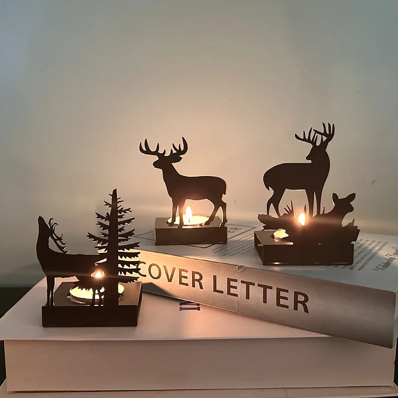 Metal Elk Candlestick Home Christmas Supply Candle Holder Decor