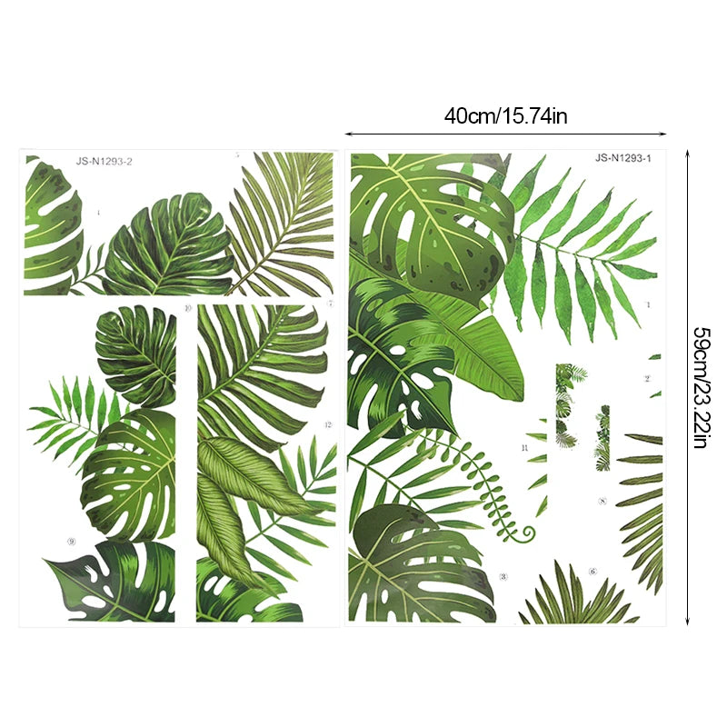 Tropical Green Plant Leaves Wall Stickers Palm Tree Leaf Wall Decals for Home Living Room Bedroom Decoration PVC Mural Wallpaper