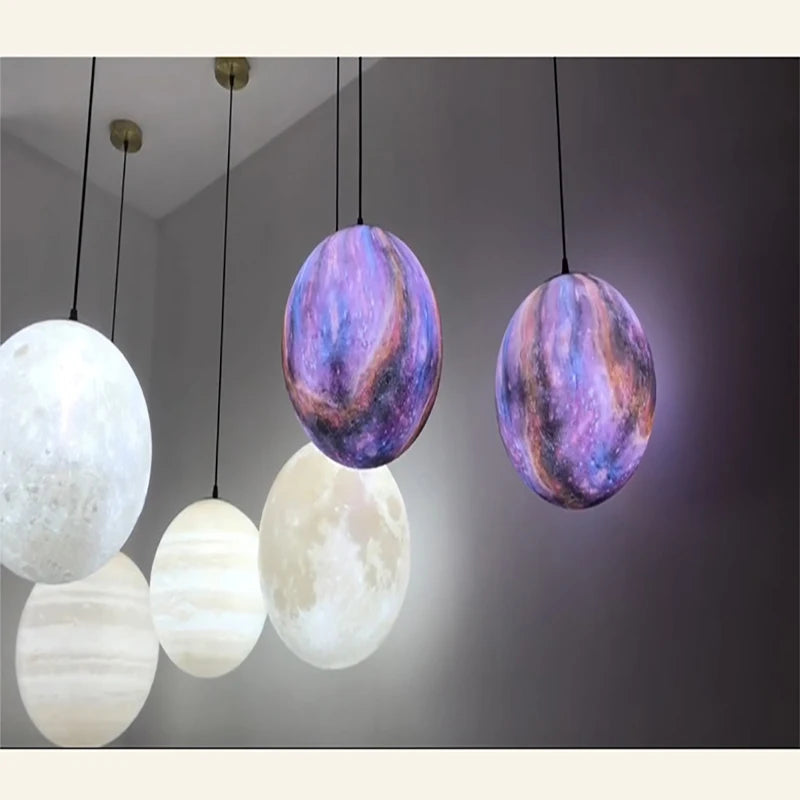 Led 3d Print Moon Pendant Living Room Restaurant  Hanging Lamps E27 12w 90v-260v Indoorchildren'S Lighting Luminaire