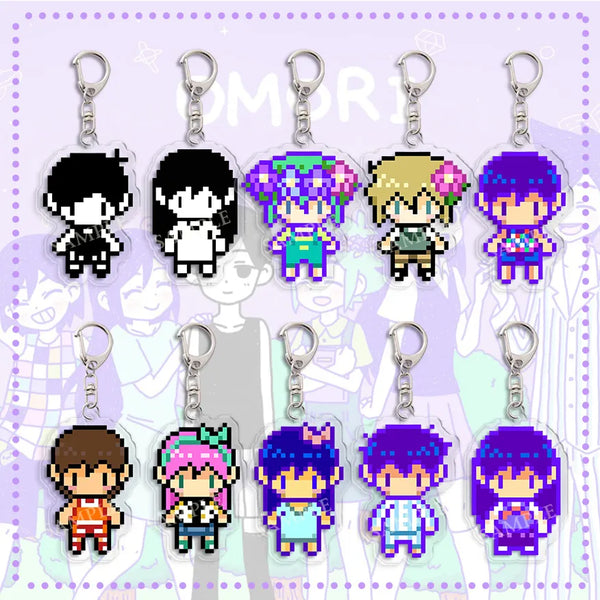 Cartoon Fashion Game Omori Pixel Figure Acrylic Keychain Fun Creative Basil Kel Sunny Pendant Keyring Chain Car Bag Accessories