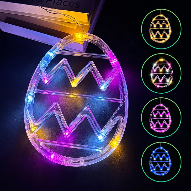 2/4PCS Easter LED Suction Lights Battery Operated Window Hanging Night Light Easter Indoor Home Party Wall Eggs Lamp Decoration