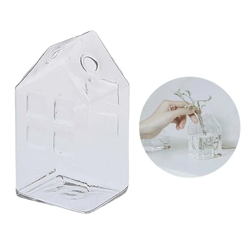 Small Clear Glass Vase Hydroponic House Shaped Simple Home decoration for Tabletop Centerpiece Wedding Flower Arrangement