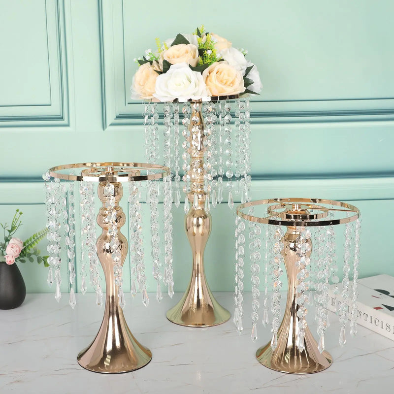 Crystal Flower Centerpiece Stand Metal Gold Candle Holder Road Lead Flowers Candlestick Wedding Table Party Home Decor European