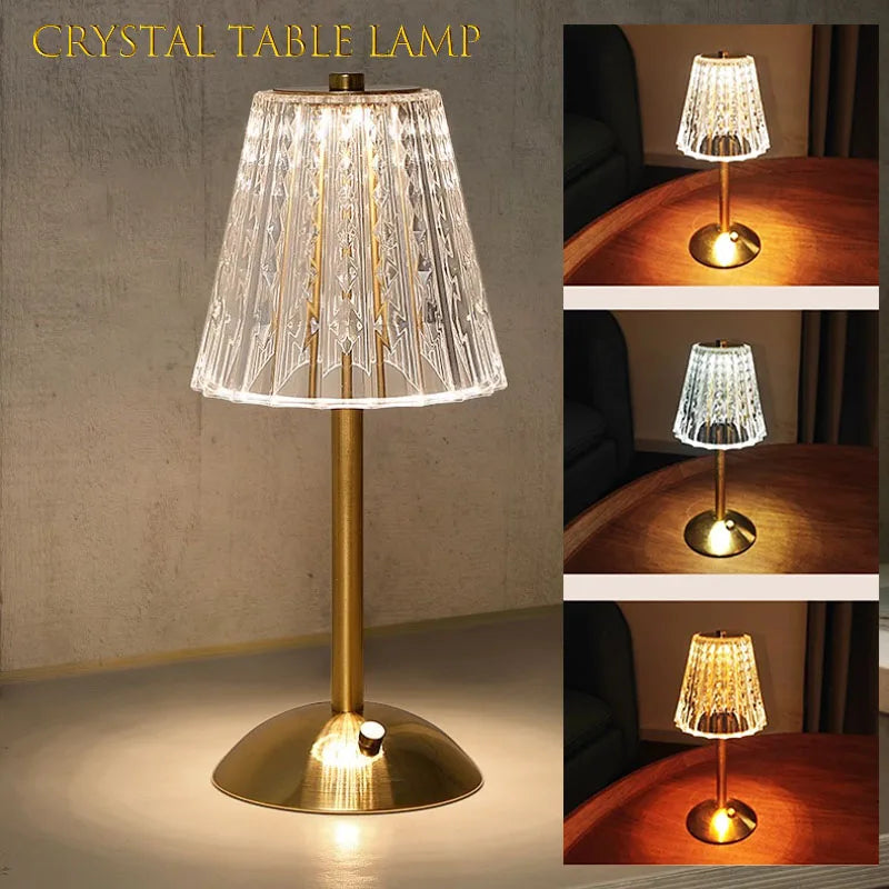 Diamond Table Lamp Touch Sensor Wireless Desk Lamps USB Rechargeable Bedside Night Light Bar Hotel Restaurant Crystal Lighting