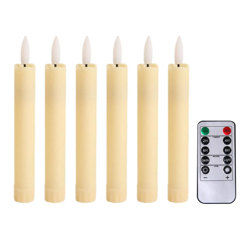 6x LED Candles 3D Wick Flameless Taper Candles for Wedding Party