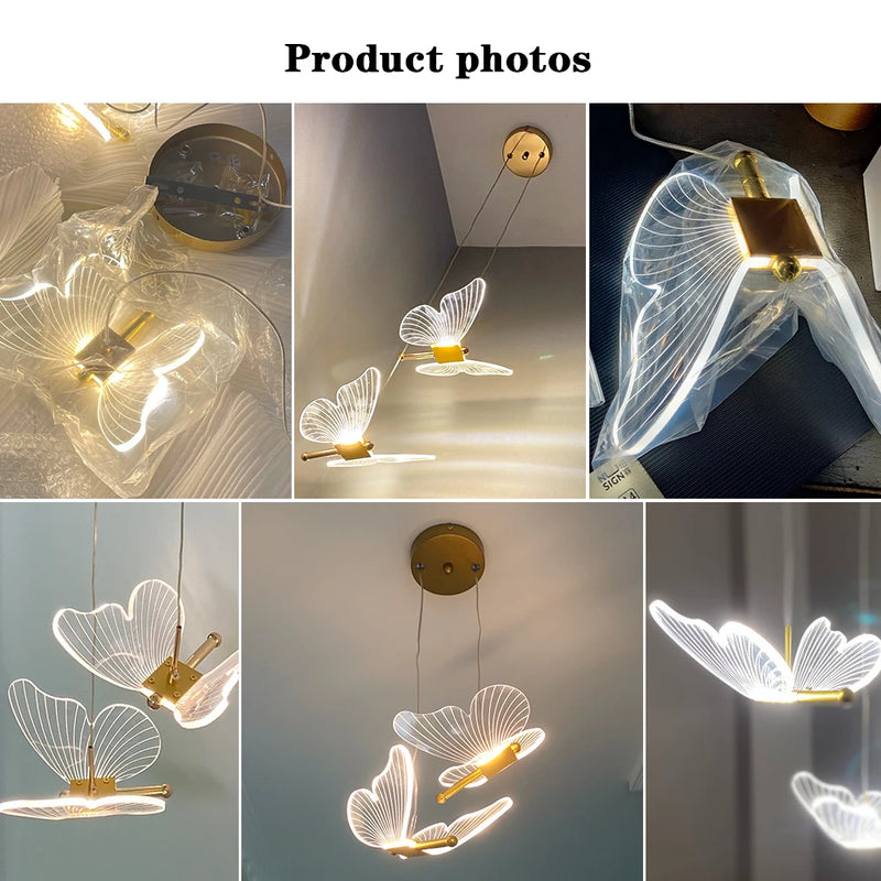 Butterfly Led Chandelier Lighting Bedroom Bedside Background Acrylic Pendant Lamp Home Deco Hanging Celing Light Fixtures