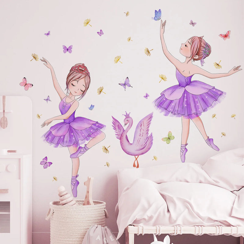 Red Dress Ballerina Swan Butterfly Wall Sticker Self-adhesive Removable Vinyl PVC Home Decor for Living Room Bedroom