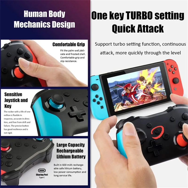 GAMINJA NS009 Bluetooth Game Controller Wireless Gamepad For Nintendo Switch Console PS3 PC Windows 7 10 Dual Vibration Joystick