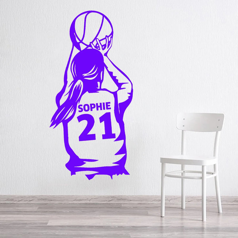 Basketball Girl Wall Decal Kindergarten Wall Decal Basketball Wall Art Decal Children's Room Home Personalized Gift G-174