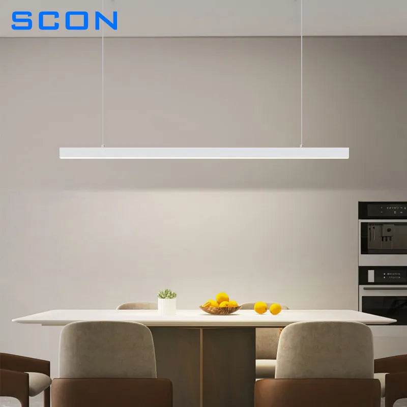 SCON Modern Linear Pendant Lights Minimalist LED Long Strip Lighting For Dining Table Office Room Cord Hanging Lamp Lustre