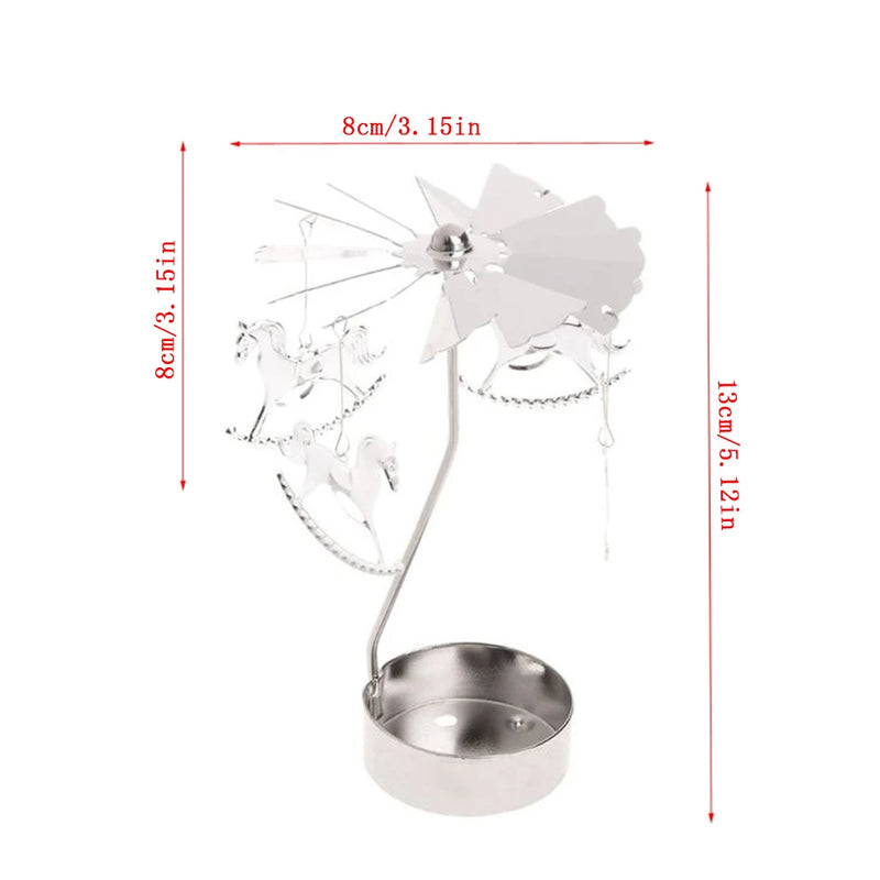 Silver Rotating Candlestick Spinning Rotary Carousel Tea Light Candle Holder Stand Light Gift Wedding Decor Ornament