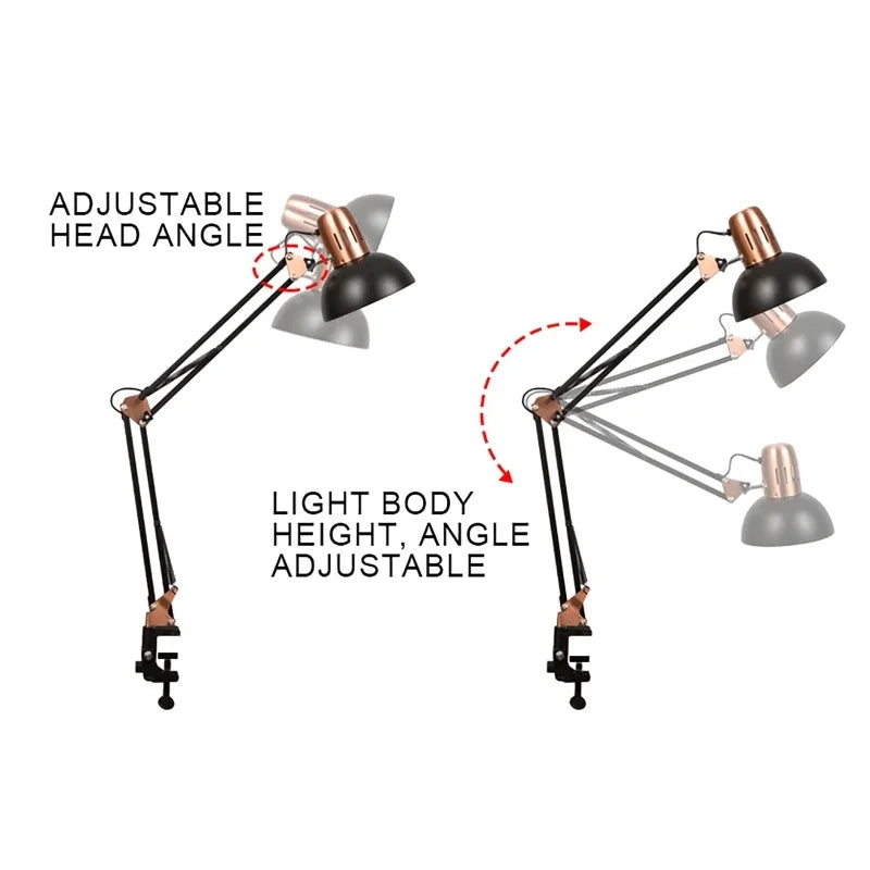 LED Studio Desk Lamp Vintage Portable Lamps With Clamp Book Reading Folding Writing Study Light Fixture For Nail Manicure Table