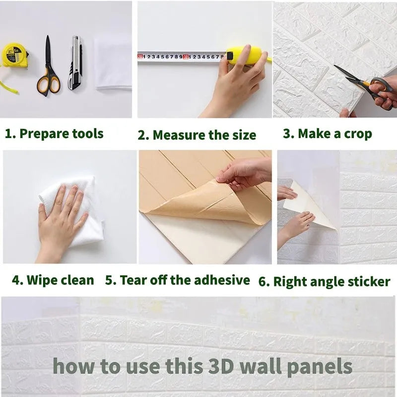 70cmx5/10 M 3D Continuous Brick Wall Stickers Self-adhesive Wallpaper Waterproof Stickers DIY Home Decoration Foam Wall Stickers