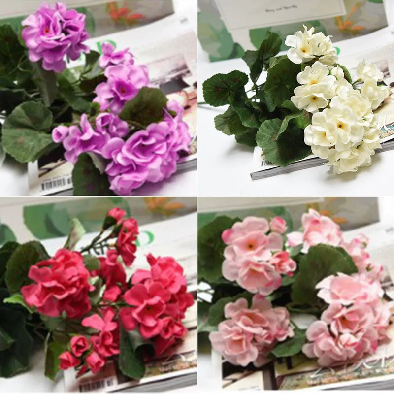 1pc Artificial Flowers Simulated Geranium Plants Fake Silk Flower Bouquet For Wedding Ceremony Home Outdoor Garden Xmas Decor