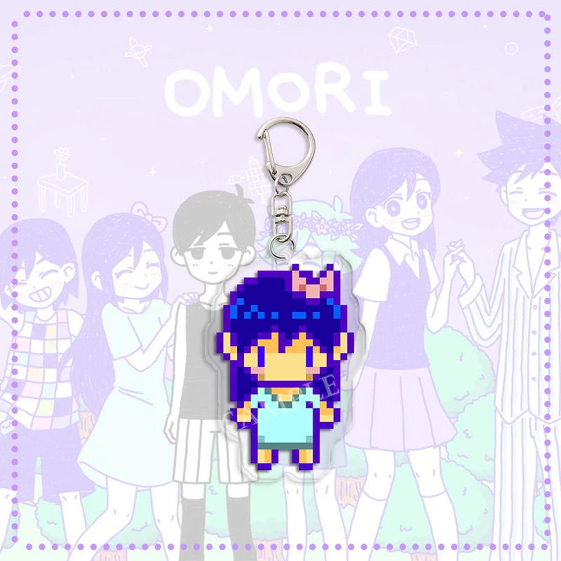 Cartoon Fashion Game Omori Pixel Figure Acrylic Keychain Fun Creative Basil Kel Sunny Pendant Keyring Chain Car Bag Accessories